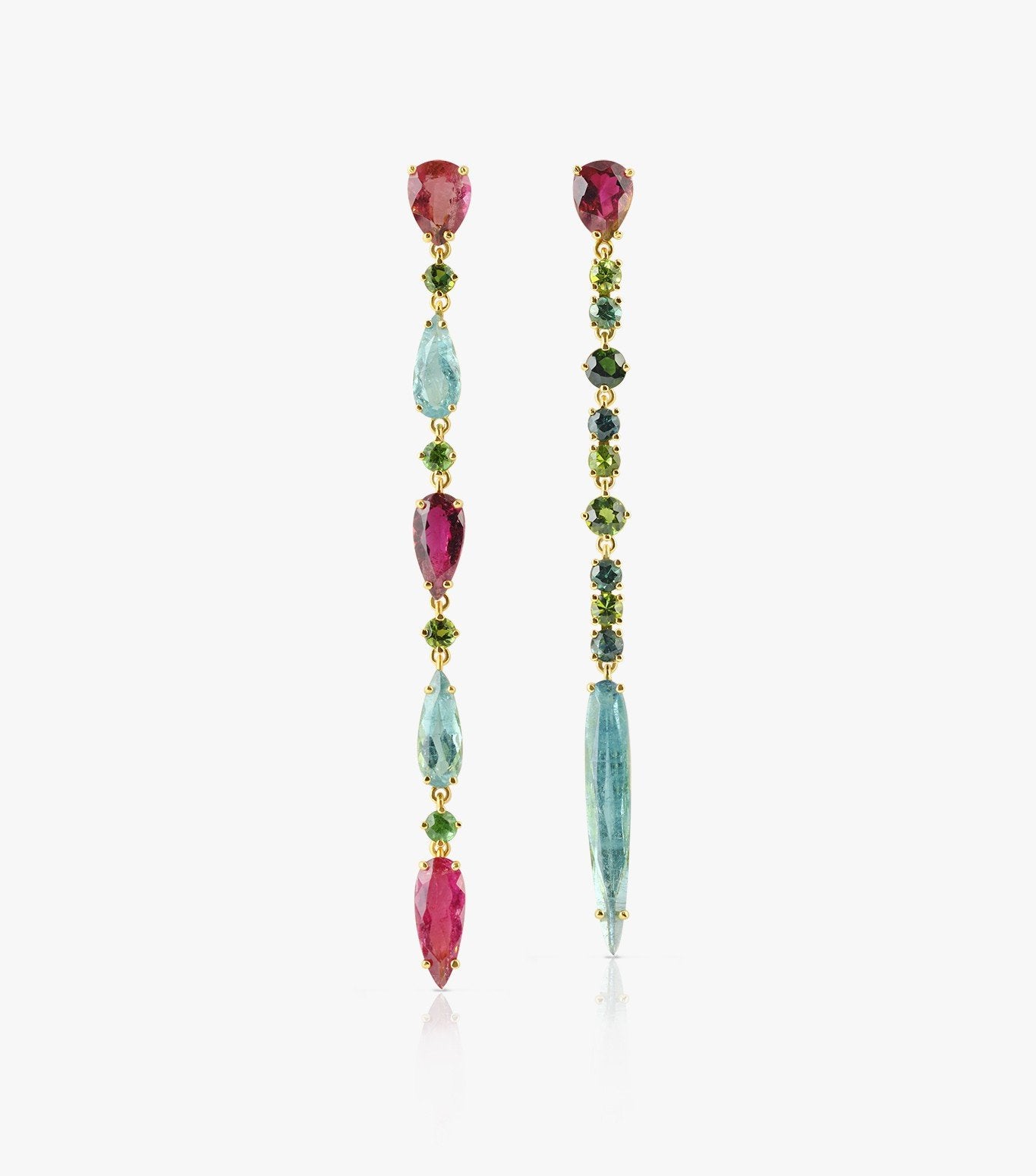 PENDIENTES LARGOS DE ORO CON TURMALINAS MULTICOLOR