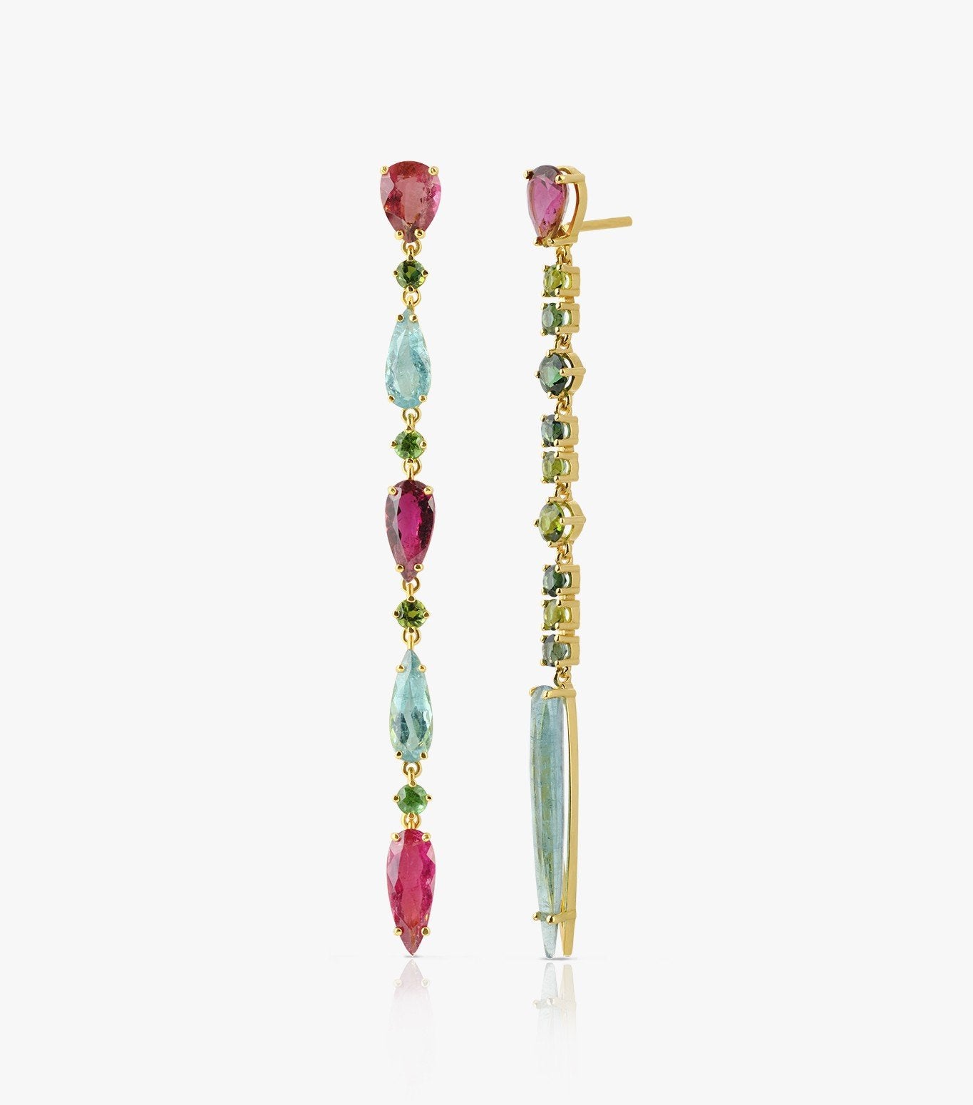 PENDIENTES LARGOS DE ORO CON TURMALINAS MULTICOLOR