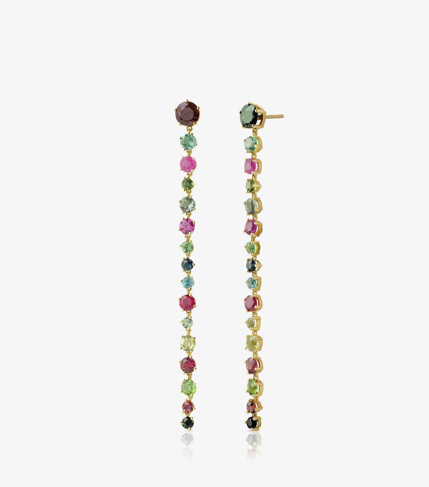 PENDIENTES LARGOS DE ORO CON TURMALINA REDONDA MULTICOLOR