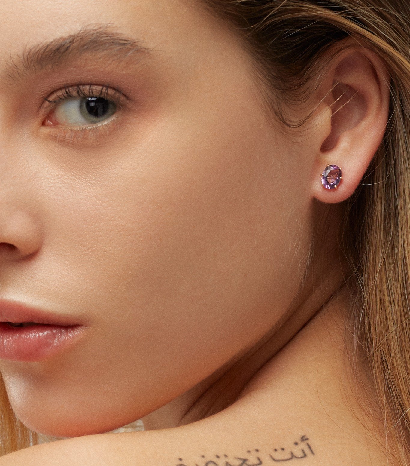 PENDIENTES DE ORO Y AMATISTA