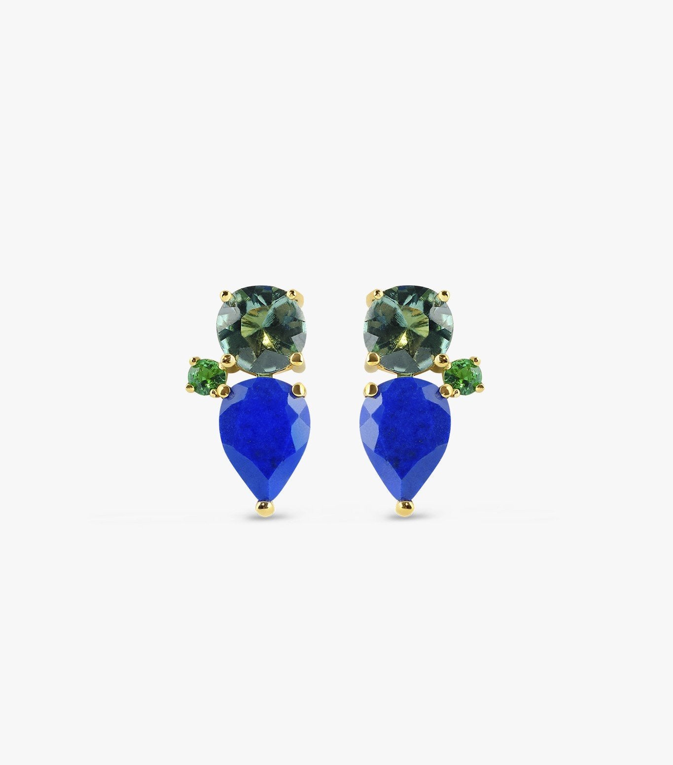 PENDIENTES DE ORO CON ESMERALDA,TURMALINA Y LAPISLAZULI