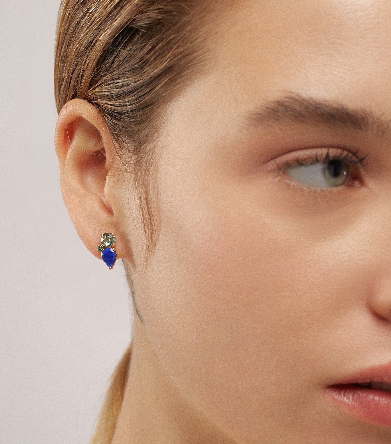 PENDIENTES DE ORO CON ESMERALDA,TURMALINA Y LAPISLAZULI