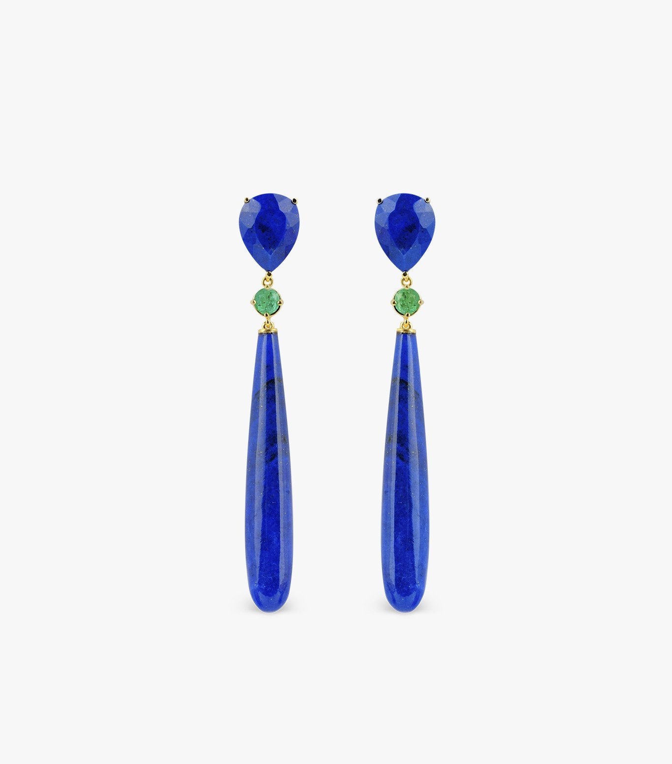 PENDIENTES LARGOS DE ORO CON ESMERALDA Y LAPISLAZULI