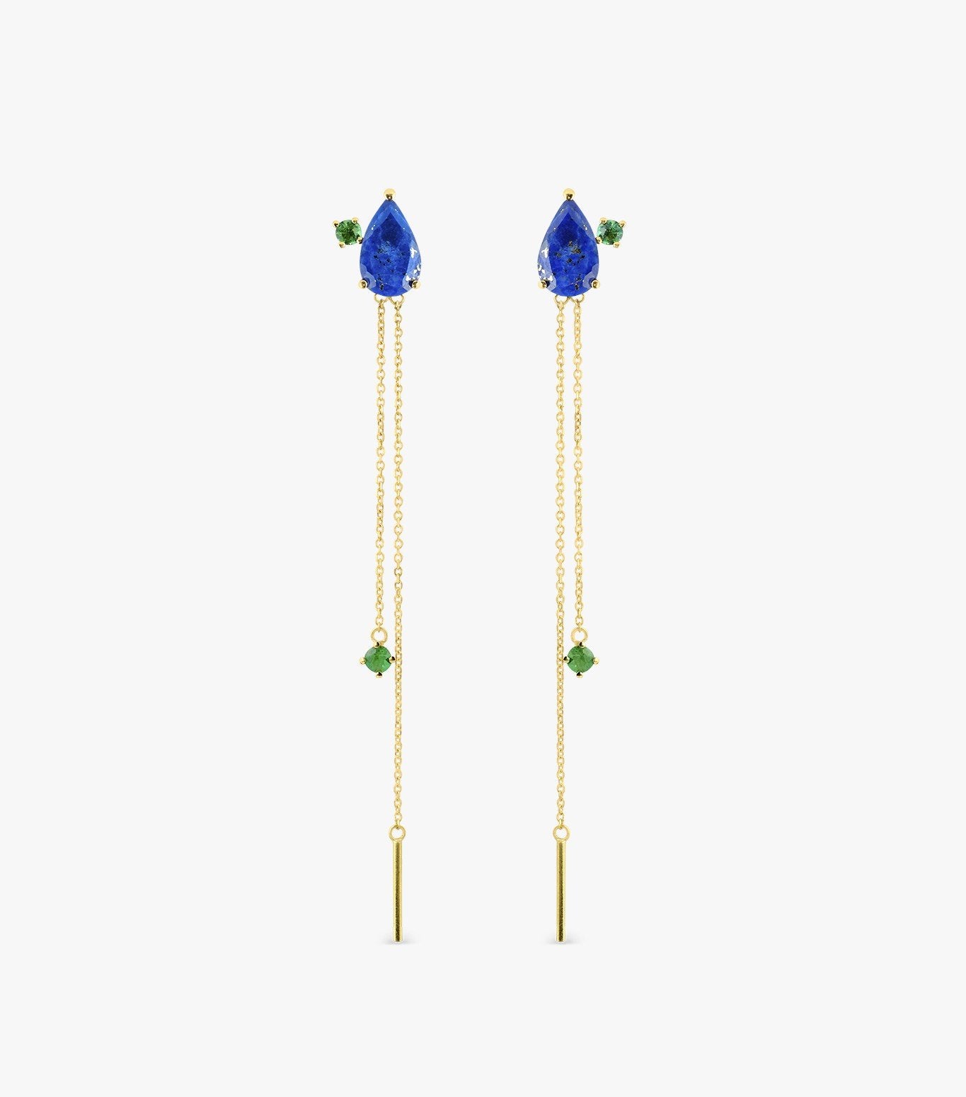 PENDIENTES CADENA DE ORO CON ESMERALDA Y LAPISLAZULI