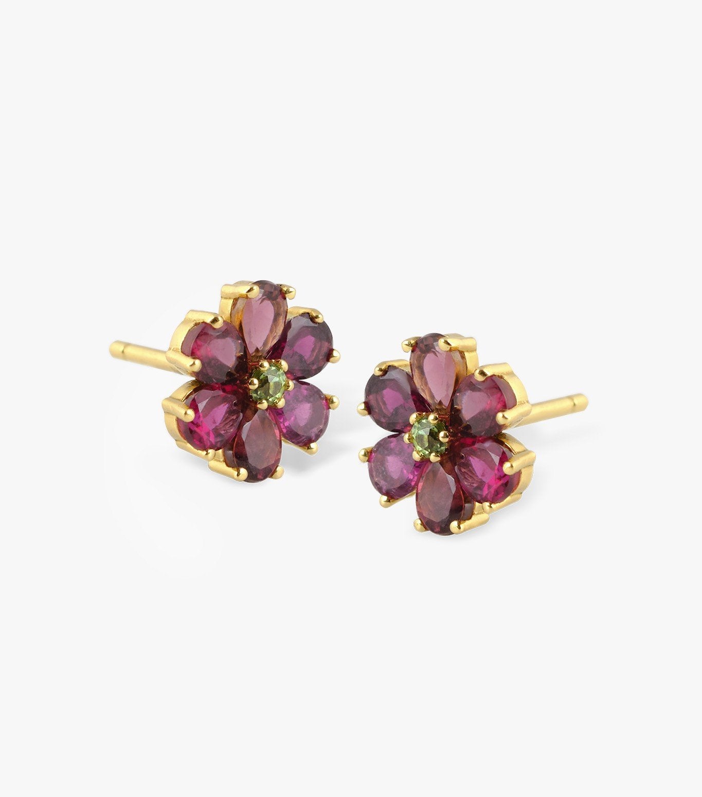 PENDIENTES MINI ROSETÓN DE ORO Y TURMALINA