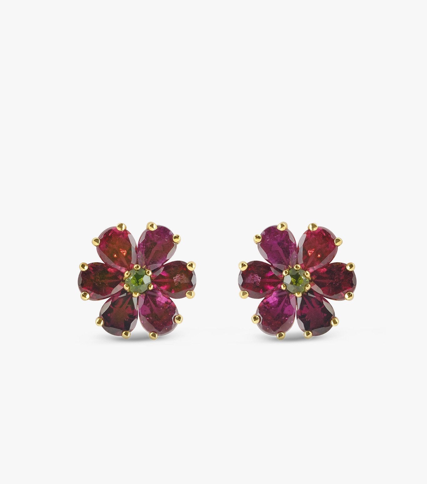 PENDIENTES MINI ROSETÓN DE ORO Y TURMALINA