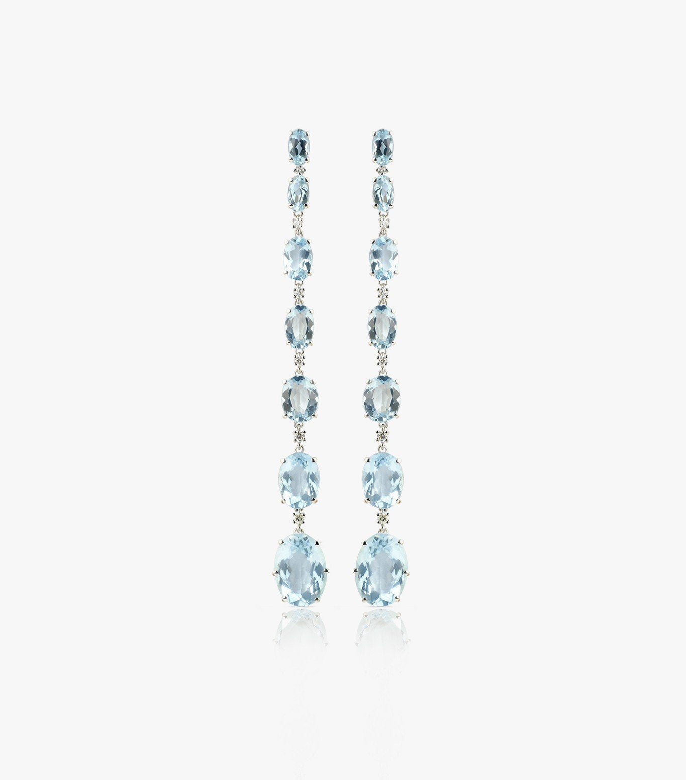 PENDIENTES LARGOS DE ORO BLANCO CON AGUAMARINA Y DIAMANTES