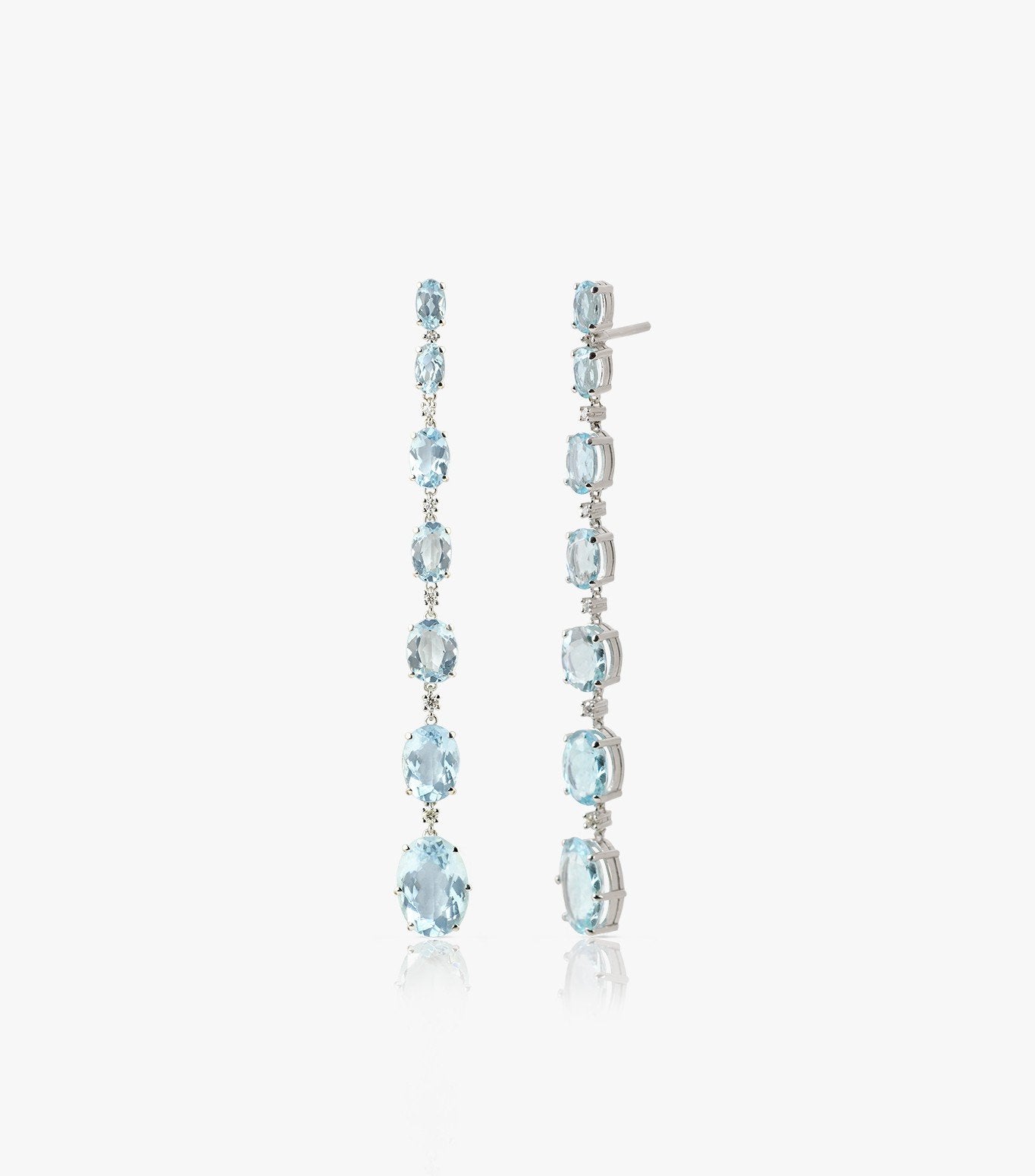 PENDIENTES LARGOS DE ORO BLANCO CON AGUAMARINA Y DIAMANTES