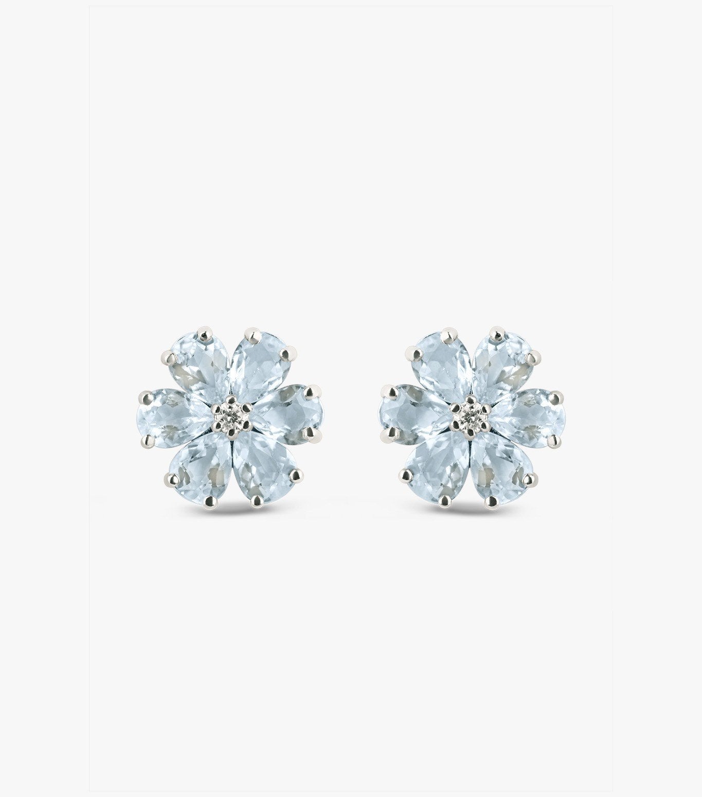 PENDIENTES ROSETÓN DE ORO BLANCO CON AGUAMARINA Y DIAMANTES