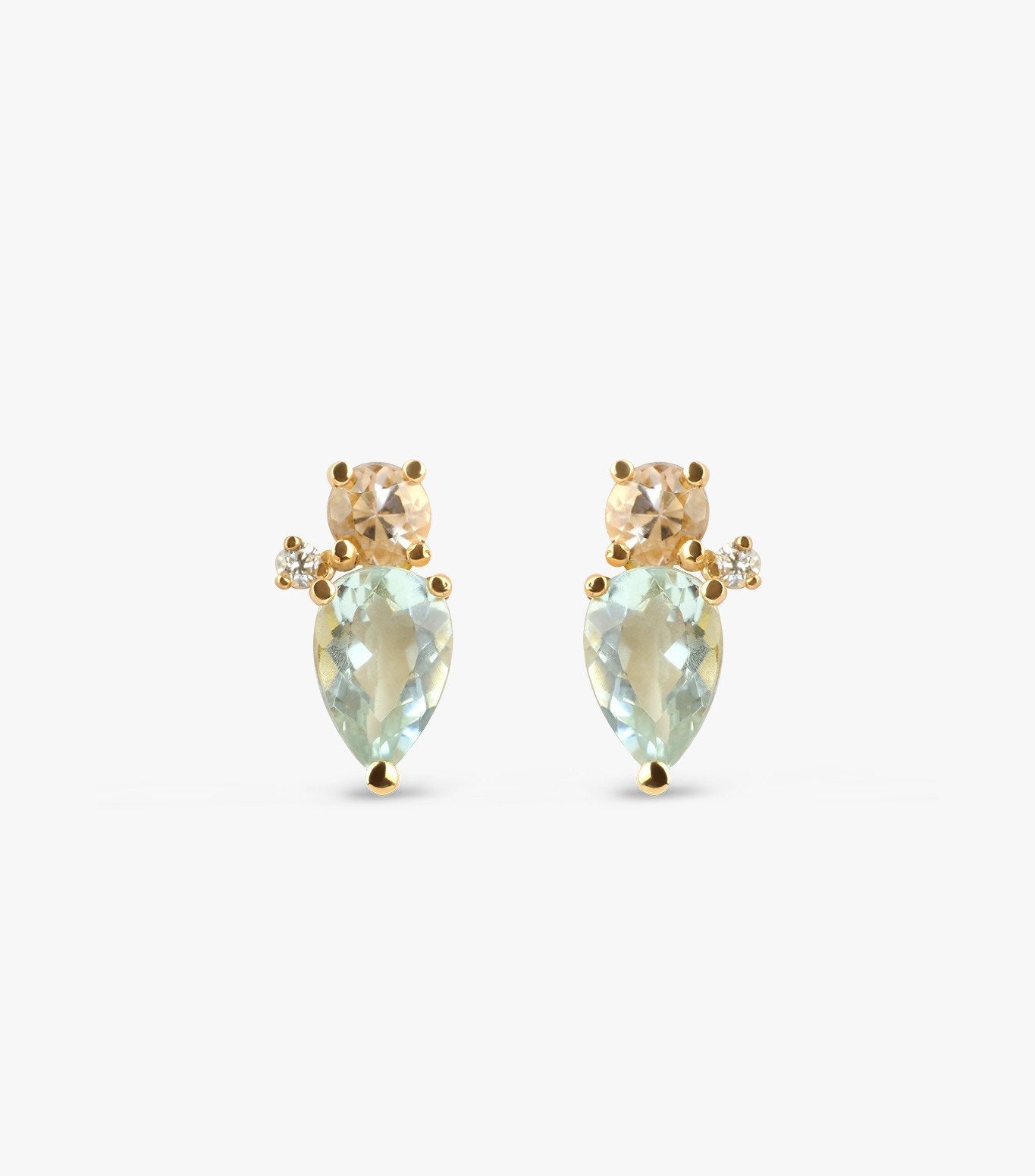 PENDIENTES DE ORO ROSA MORGANITA,AGUAMARINA Y DIAMANTES