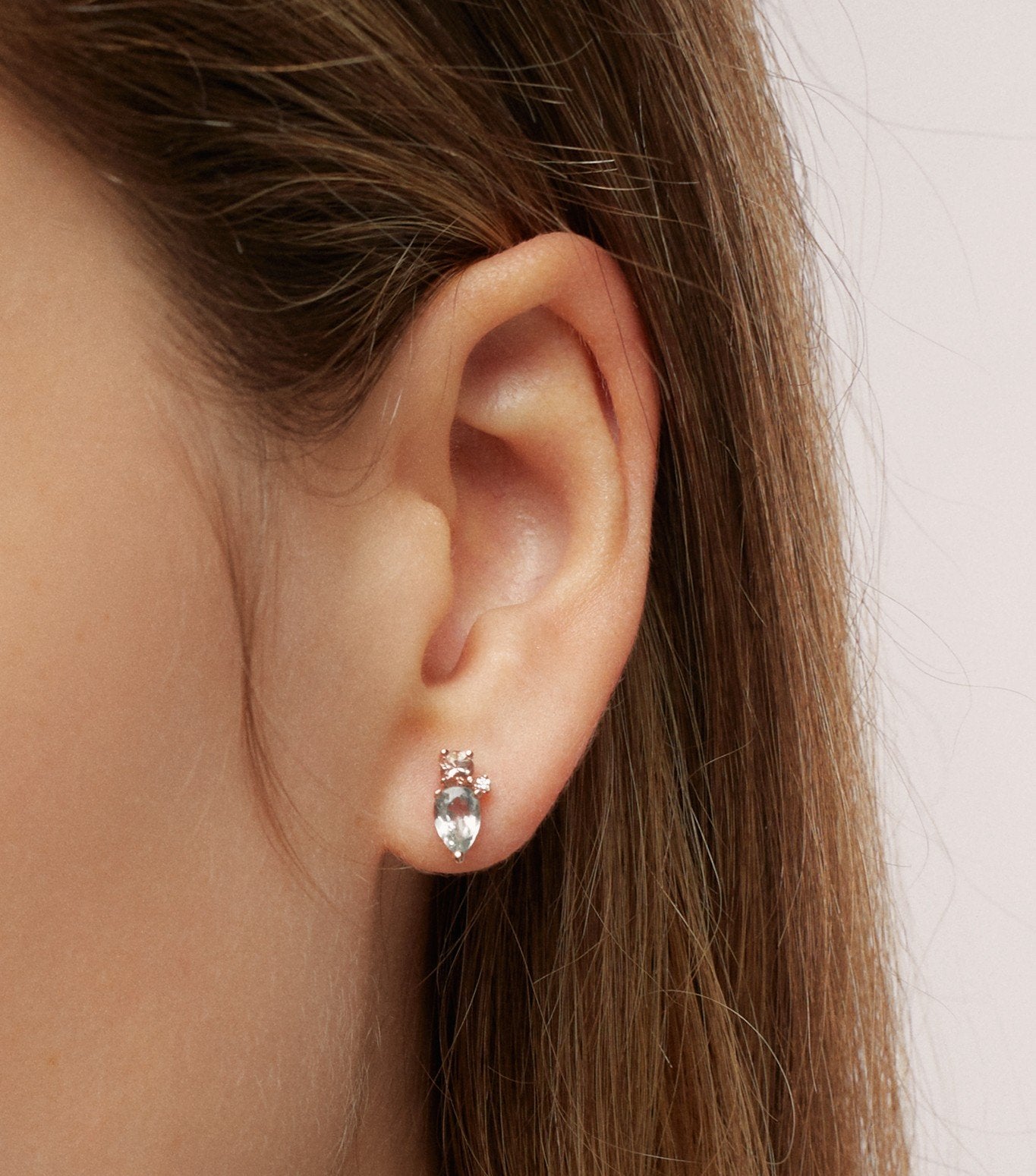 PENDIENTES DE ORO ROSA MORGANITA,AGUAMARINA Y DIAMANTES
