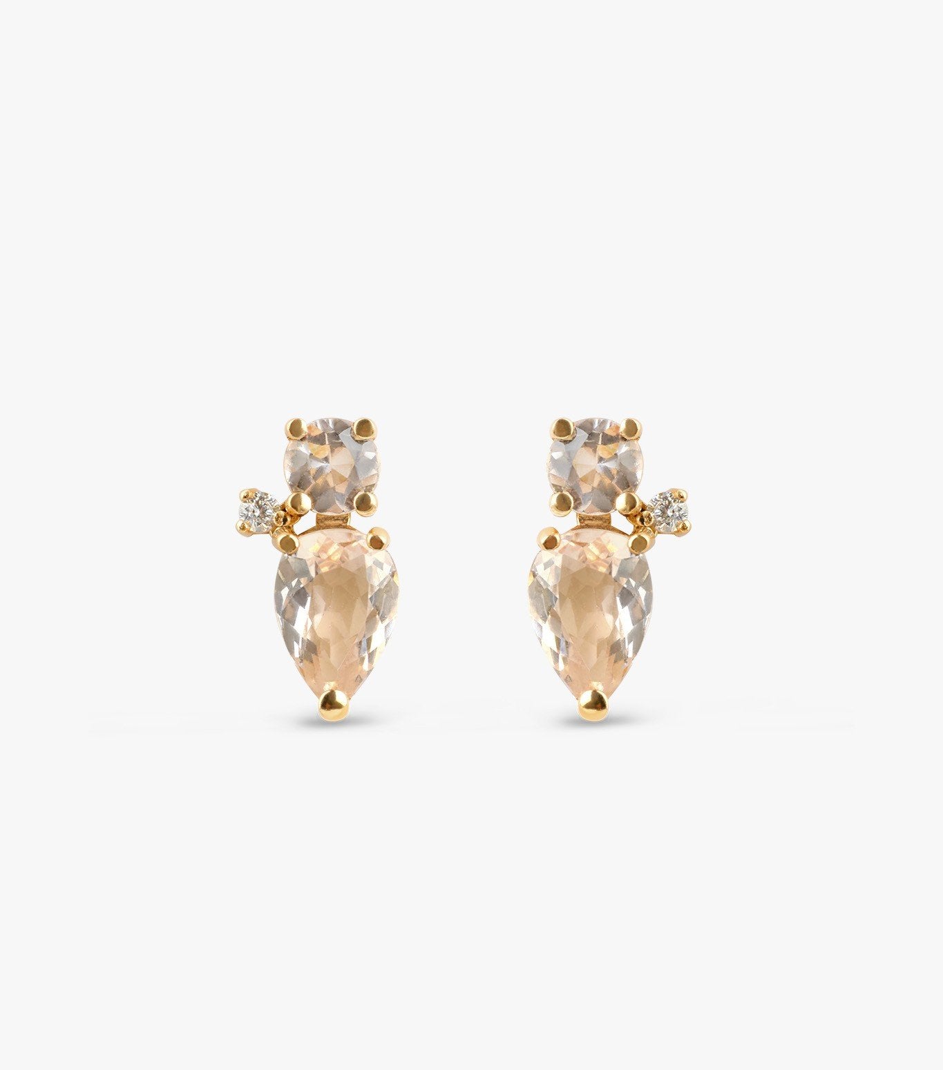 PENDIENTES DE ORO ROSA CON MORGANITA Y DIAMANTES