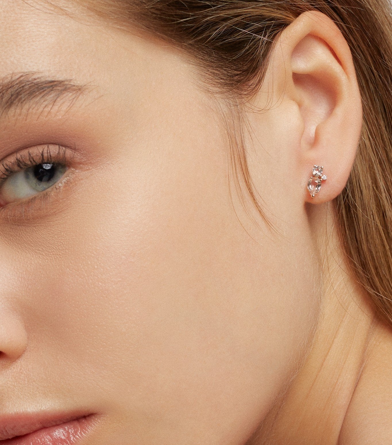 PENDIENTES DE ORO ROSA CON MORGANITA Y DIAMANTES