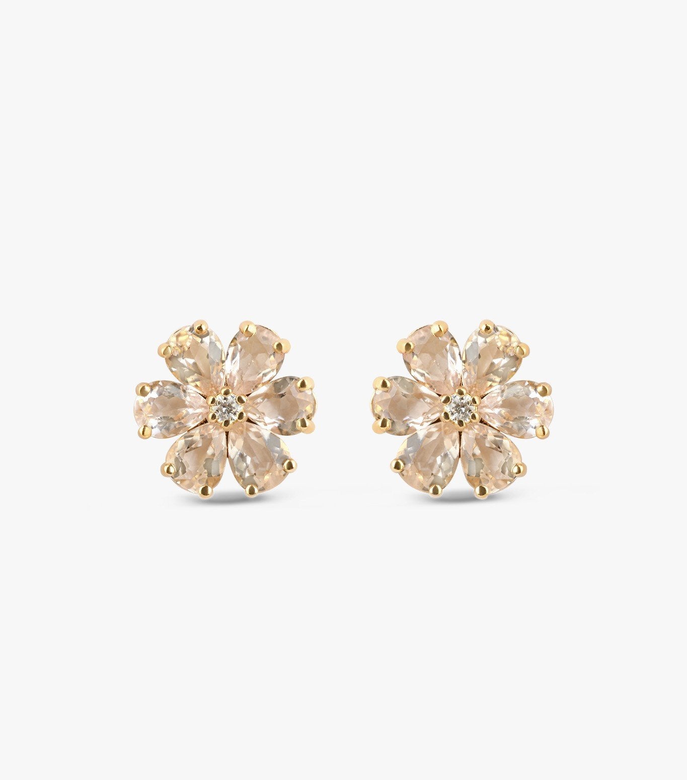 PENDIENTES ROSETÓN DE ORO ROSA CON MORGANITA Y DIAMANTES