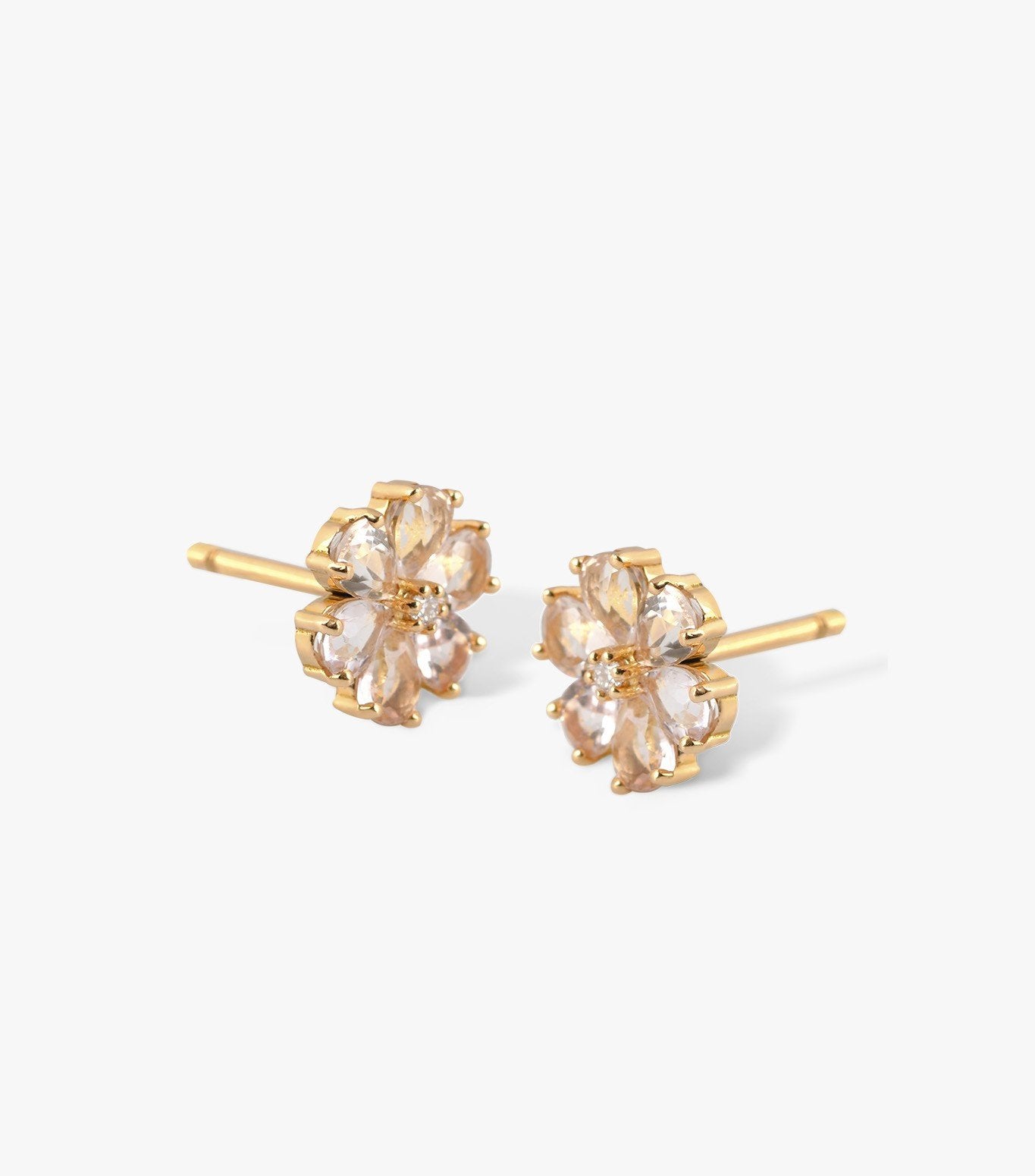 PENDIENTES ROSETÓN DE ORO ROSA CON MORGANITA Y DIAMANTES