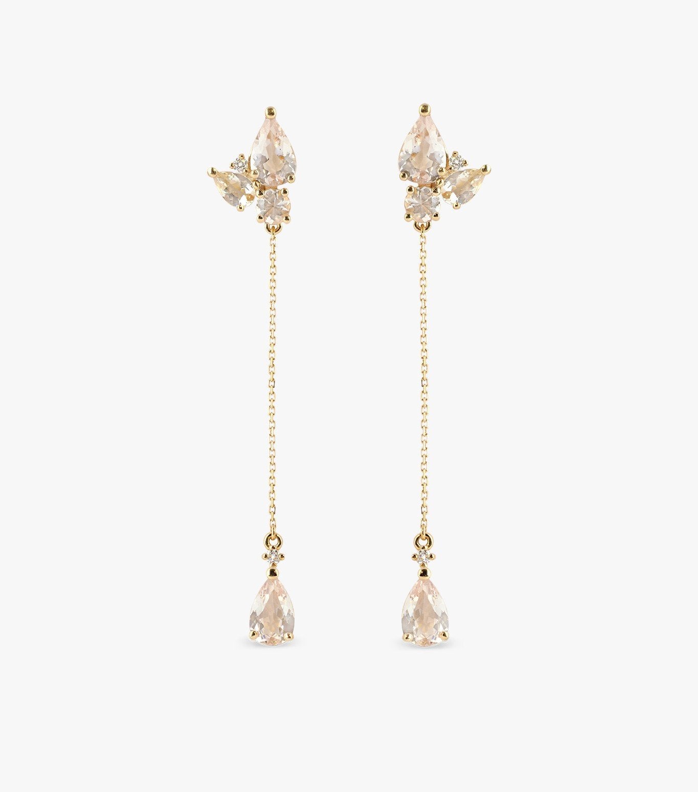 PENDIENTES CADENA DE ORO ROSA CON MORGANITA Y DIAMANTES