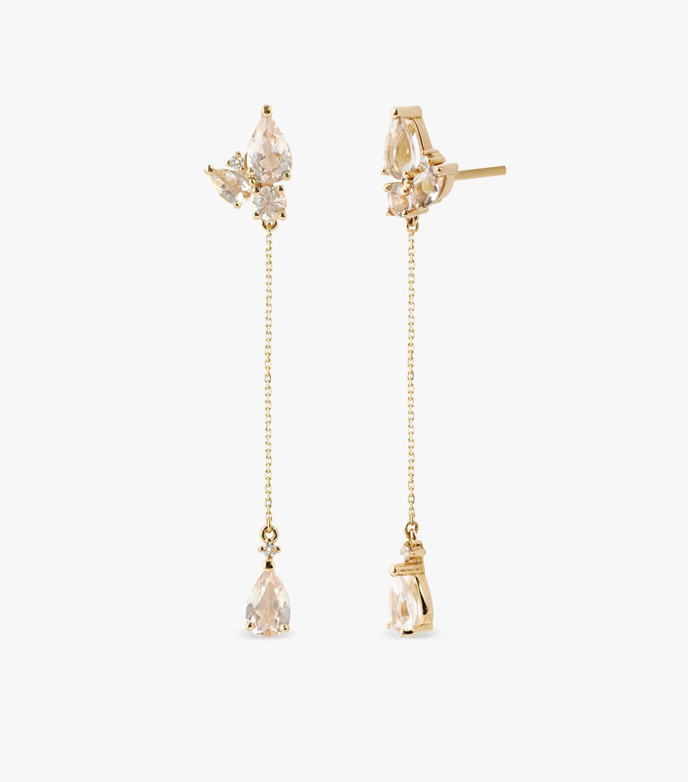 PENDIENTES CADENA DE ORO ROSA CON MORGANITA Y DIAMANTES