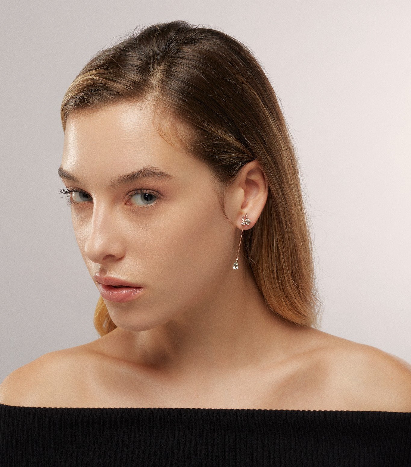 PENDIENTES CADENA DE ORO ROSA CON MORGANITA,AGUAMARINA Y DIAMANTES