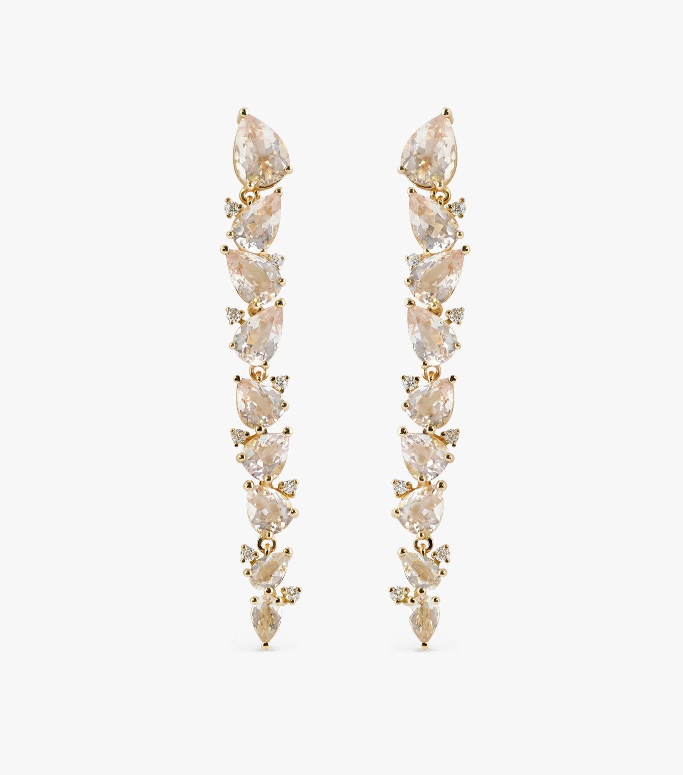 PENDIENTES CASCADA DE ORO ROSA CON MORGANITA Y DIAMANTES