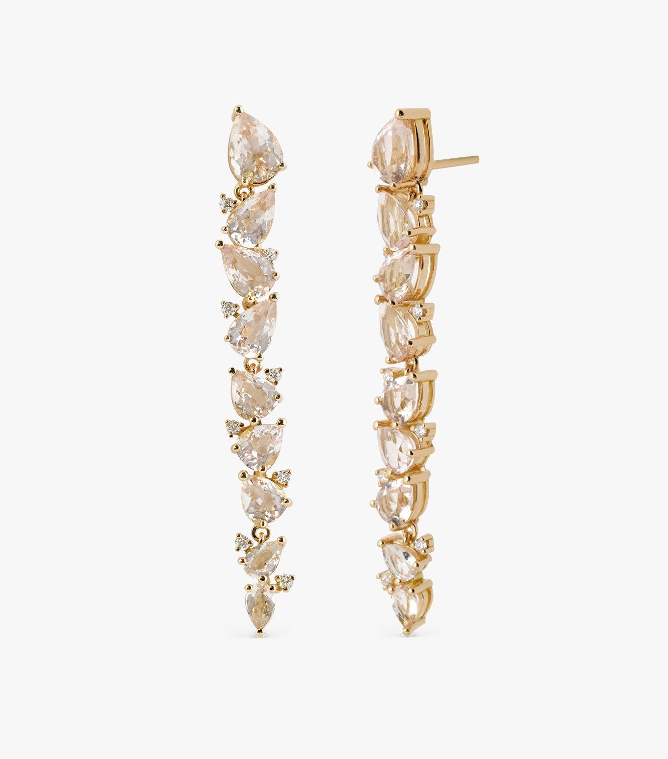 PENDIENTES CASCADA DE ORO ROSA CON MORGANITA Y DIAMANTES