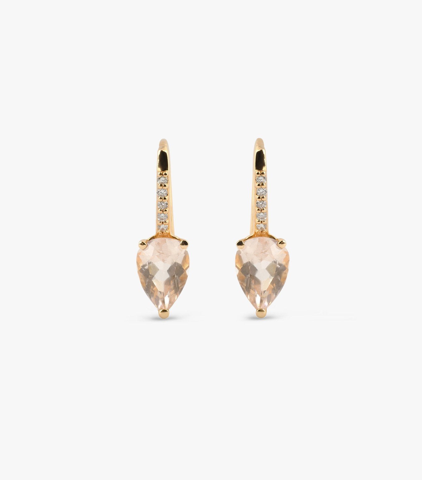 PENDIENTES GANCHO DE ORO ROSA CON MORGANITA Y DIAMANTES