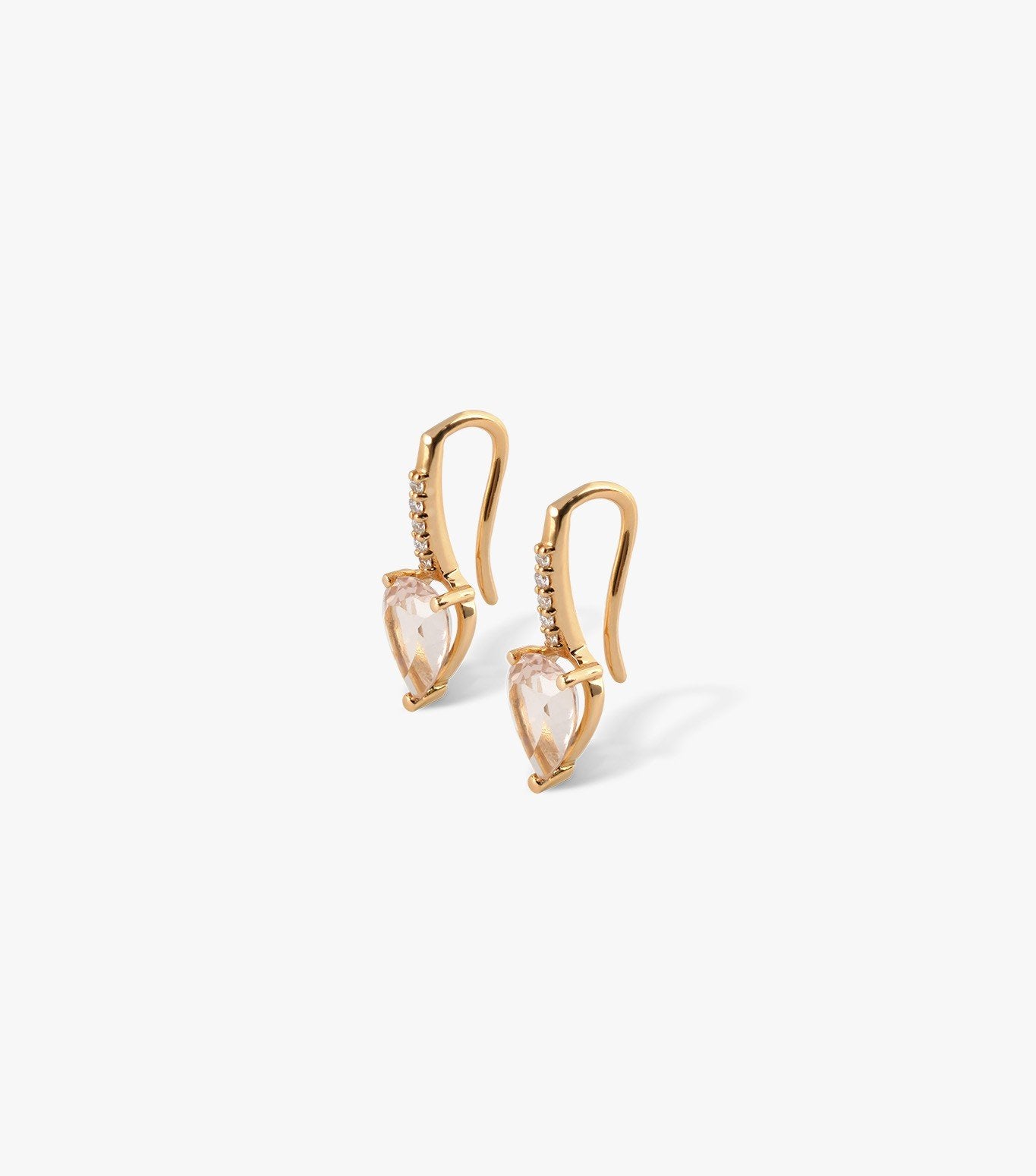PENDIENTES GANCHO DE ORO ROSA CON MORGANITA Y DIAMANTES