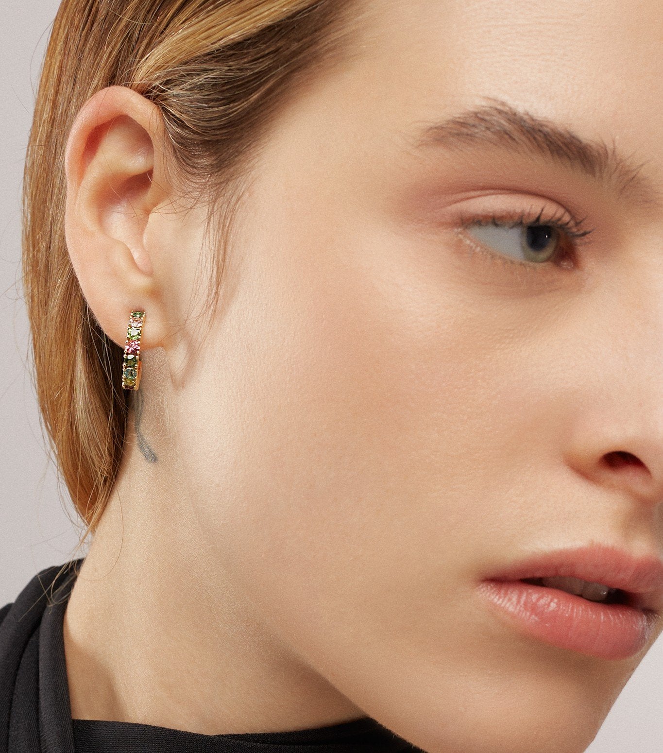 PENDIENTES ARO DE ORO Y TURMALINA MULTICOLOR
