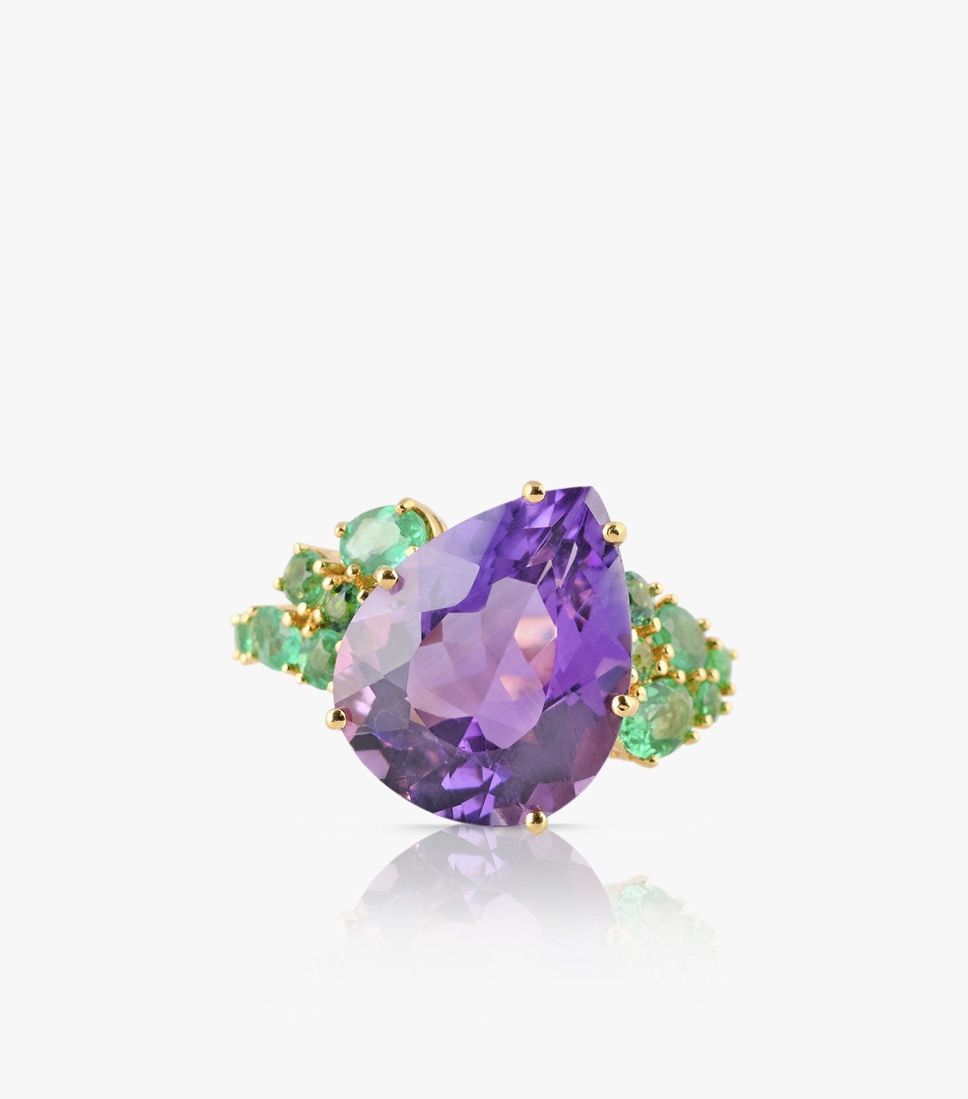 ANILLO DE ORO CON AMATISTA Y ESMERALDAS-LJ2.OA.21.OF.003.16