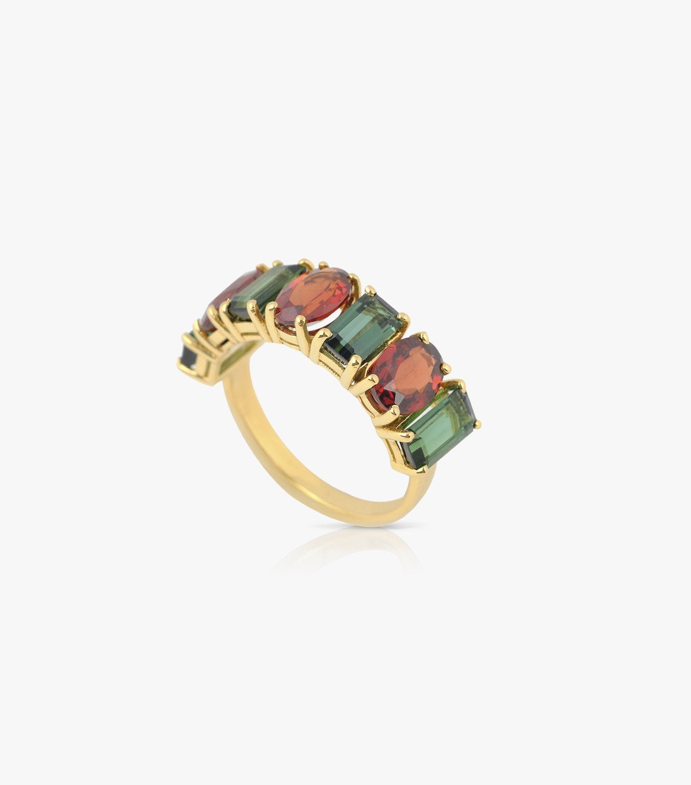ANILLO DE ORO CON GRANATE Y TURMALINA