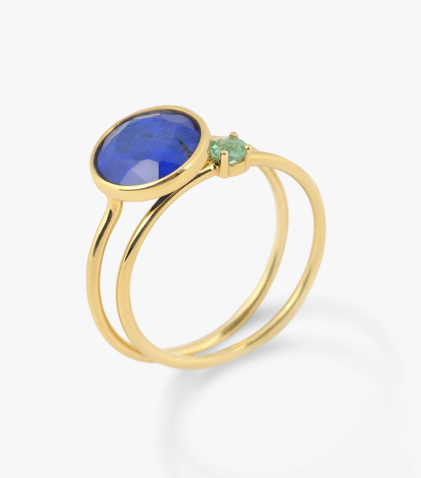 ANILLO DOBLE DE ORO CON ESMERALDA Y LAPISLAZULI-LJ2.OA.21.BL.002.20