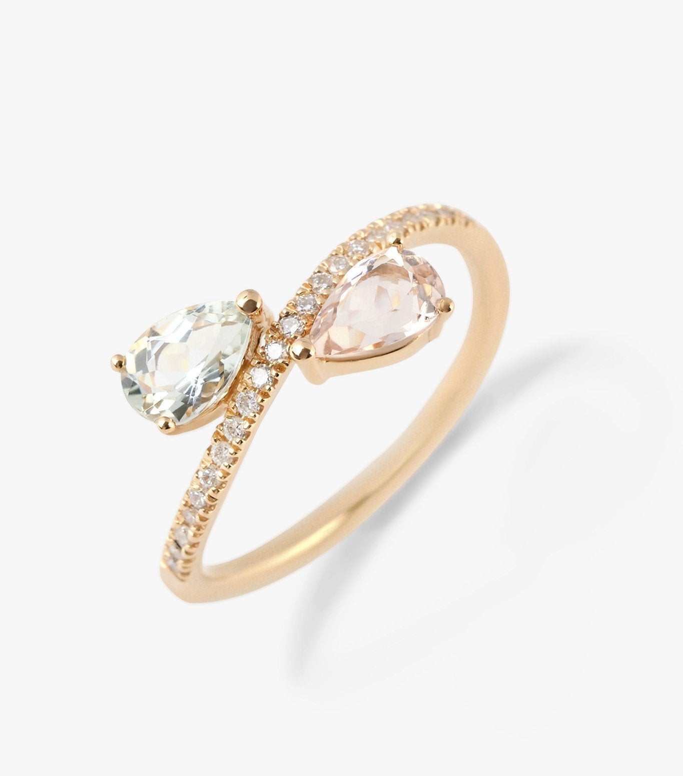ANILLO CURVE DE ORO ROSA CON MORGANITA,AGUAMARINA Y DIAMANTES