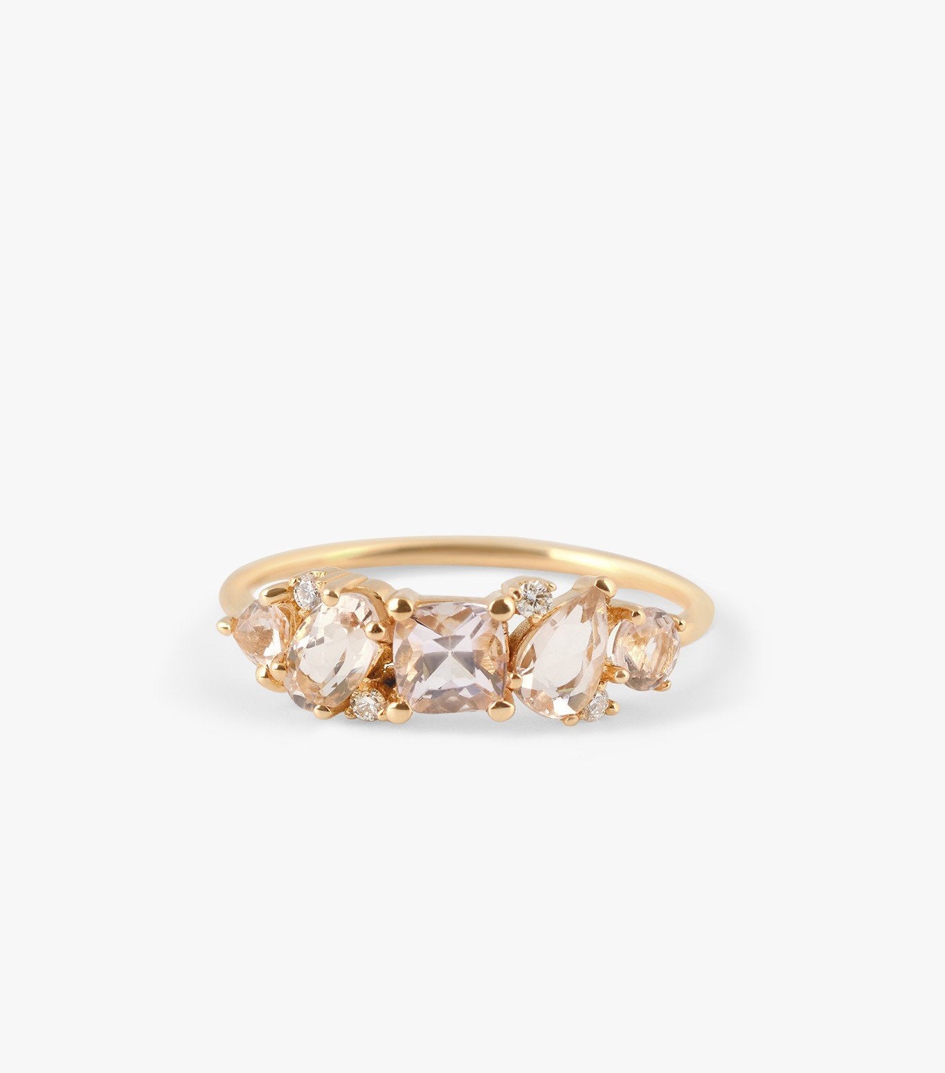 ANILLO DE ORO ROSA CON MORGANITA Y DIAMANTES