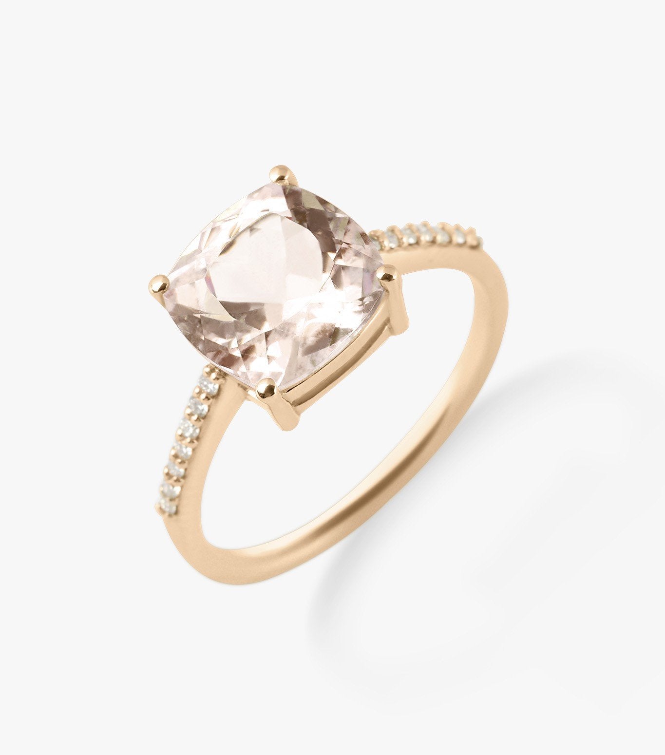 ANILLO DE ORO ROSA CON MORGANITA CUSHION Y DIAMANTES