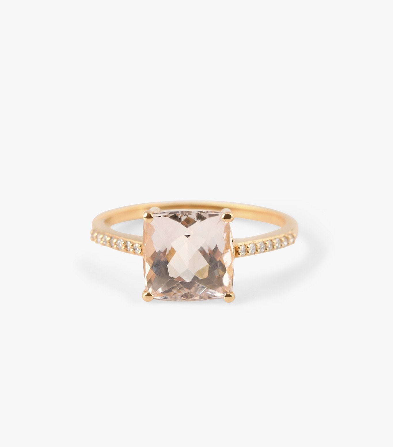 ANILLO DE ORO ROSA CON MORGANITA CUSHION Y DIAMANTES