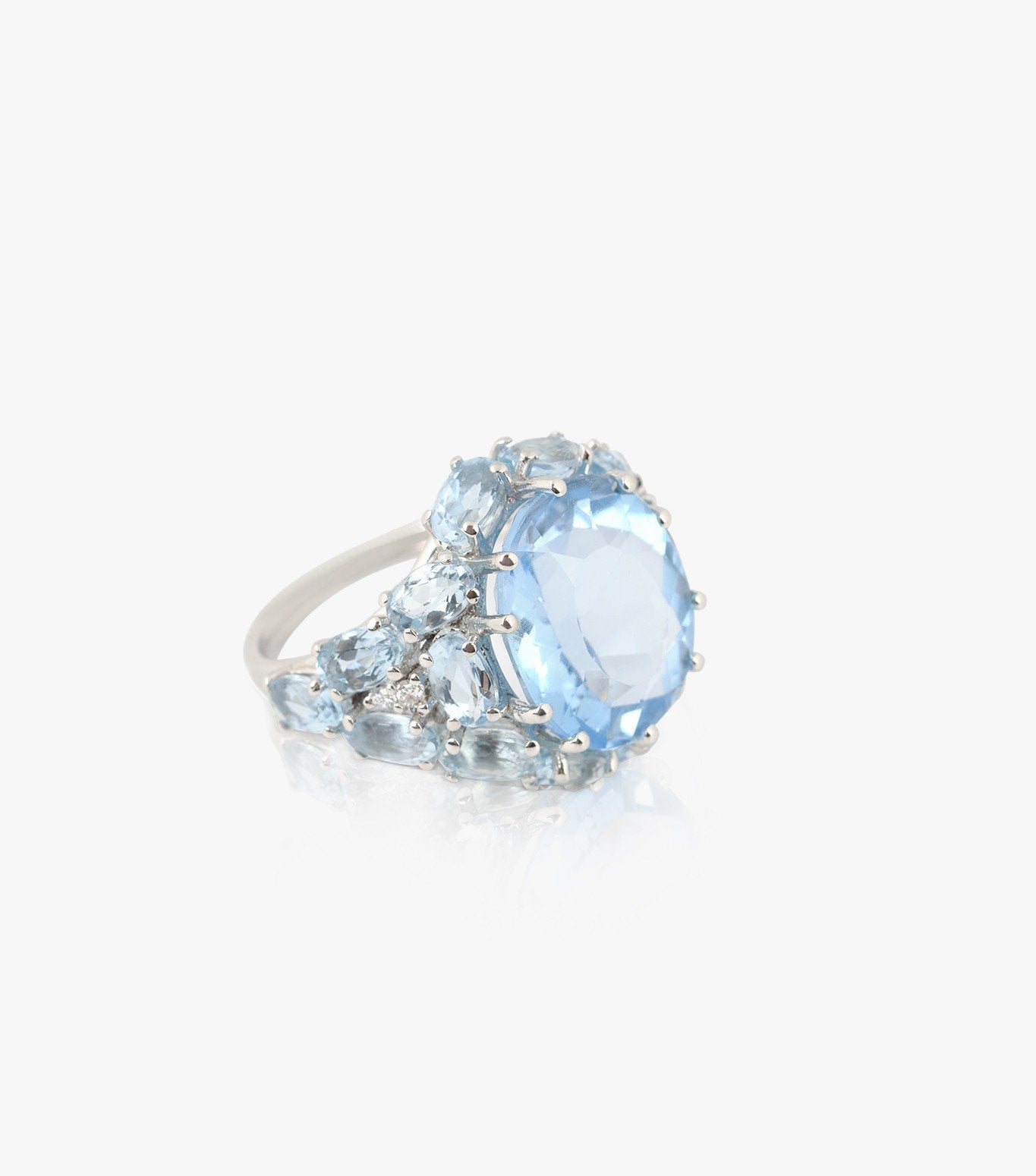 ANILLO DE ORO BLANCO CON TOPACIO, AGUAMARINA Y DIAMANTES