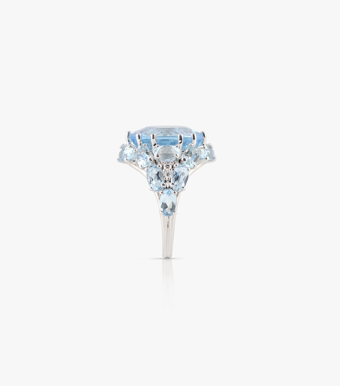 ANILLO DE ORO BLANCO CON TOPACIO, AGUAMARINA Y DIAMANTES