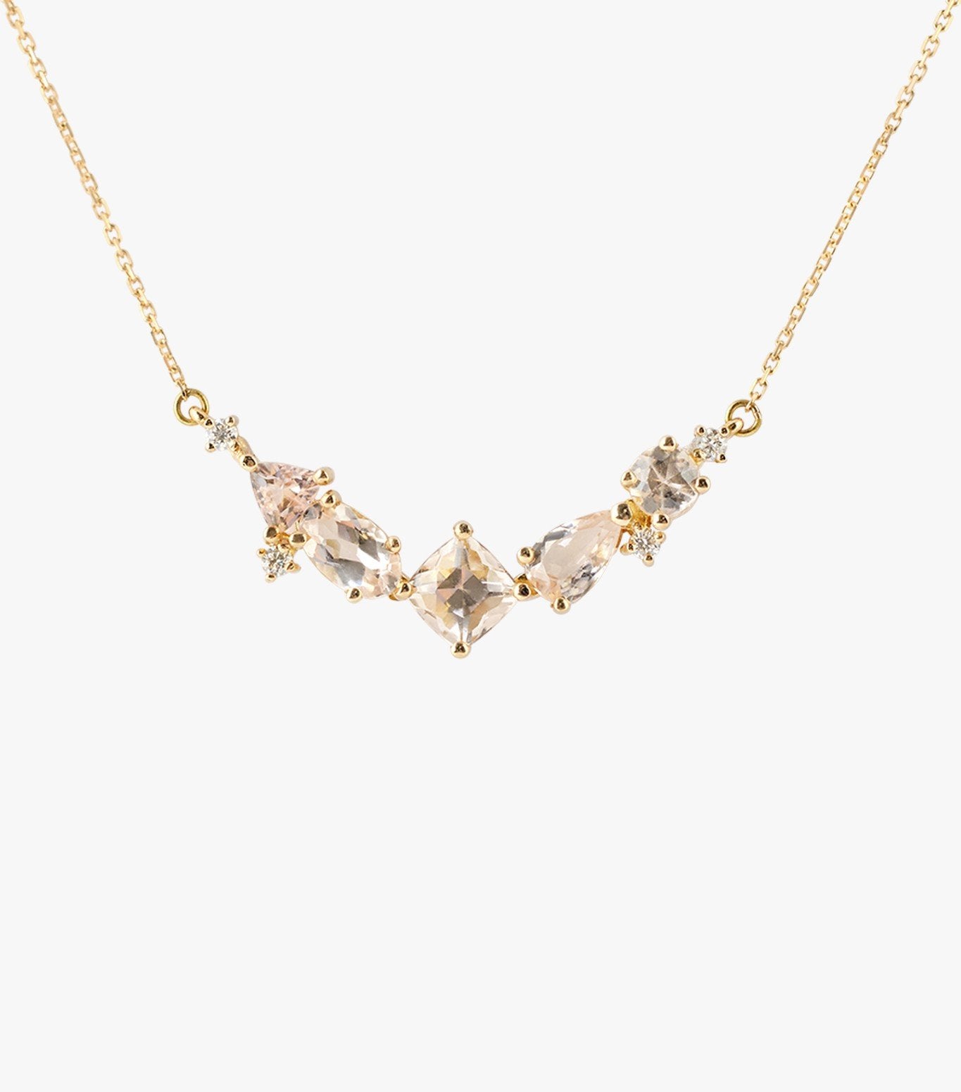 COLLAR DE ORO ROSA CON MORGANITA Y DIAMANTES