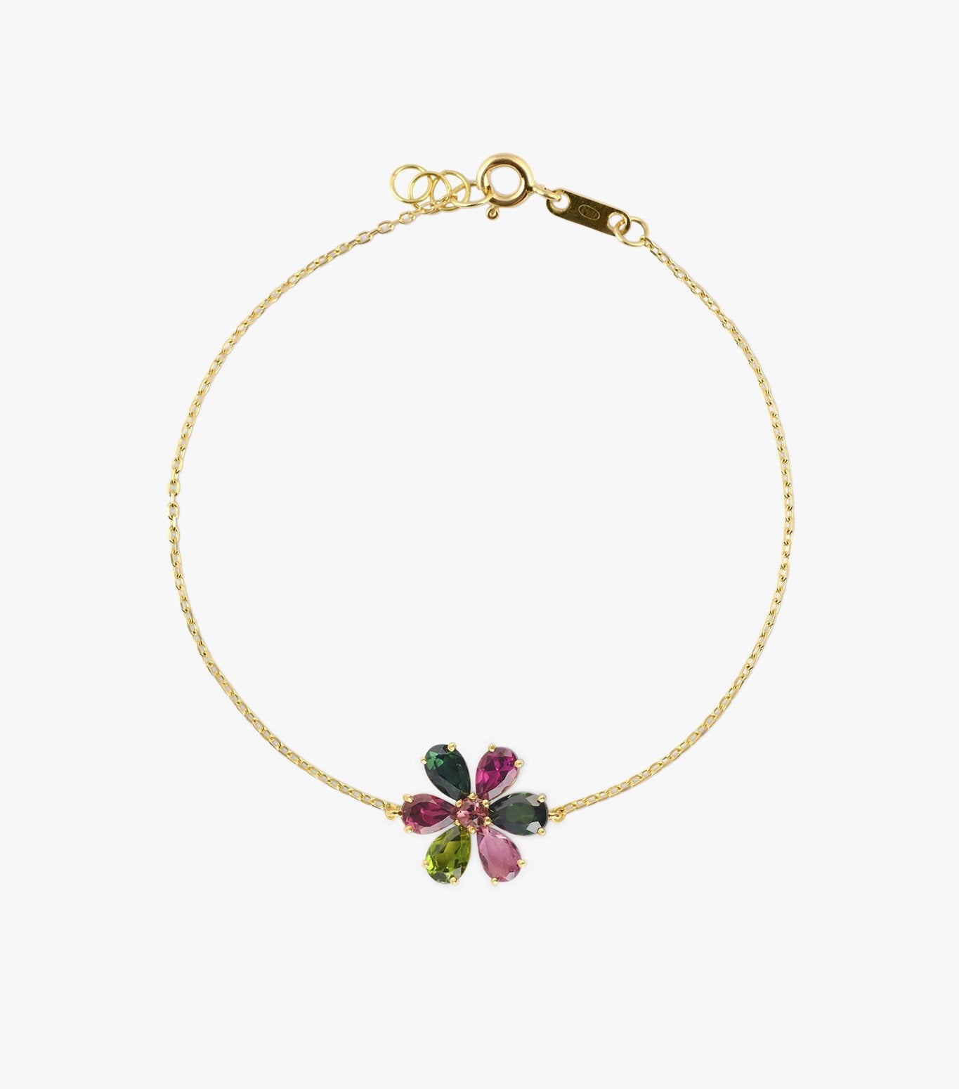 PULSERA ROSETÓN DE ORO Y TURMALINA MULTICOLOR