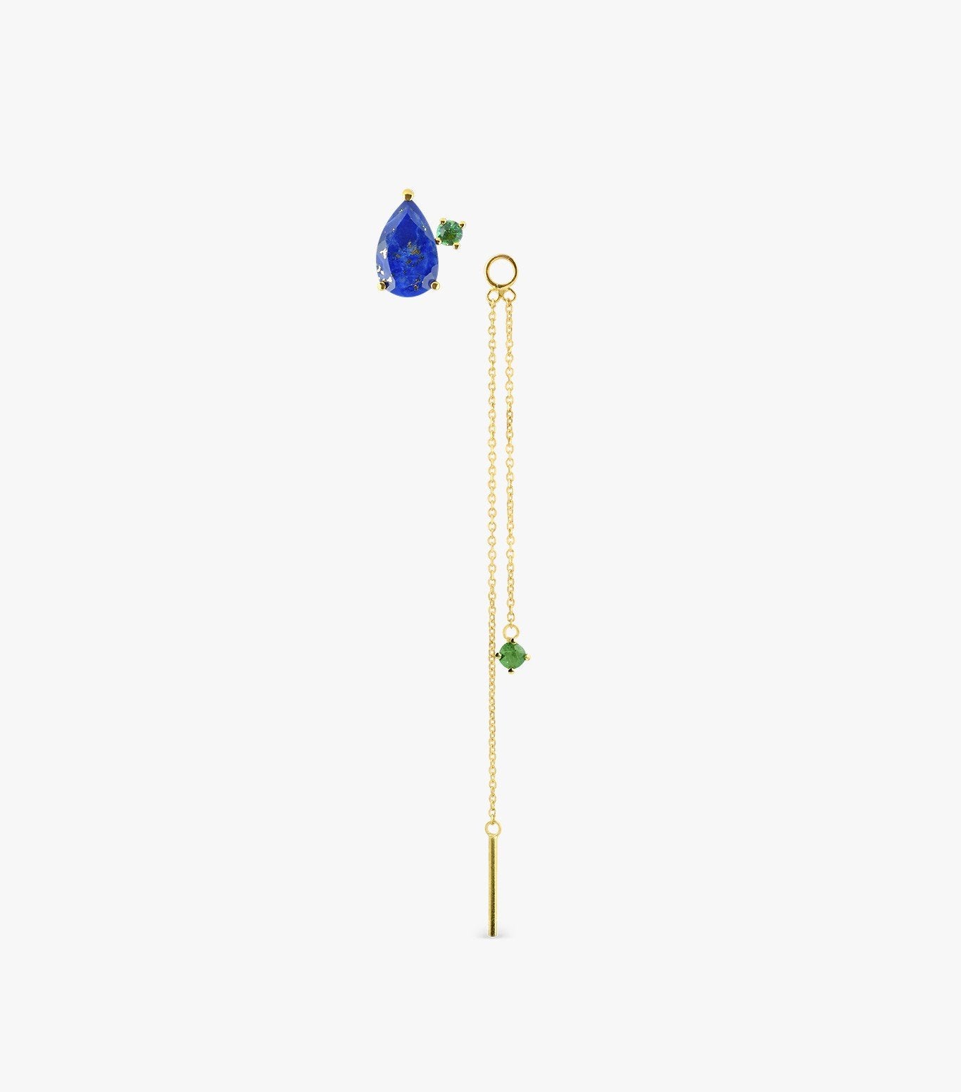 PENDIENTES CADENA DE ORO CON ESMERALDA Y LAPISLAZULI